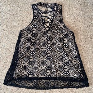 Rue21 Black Lace over Beige, Sleeveless, Top High Collar Size XL
